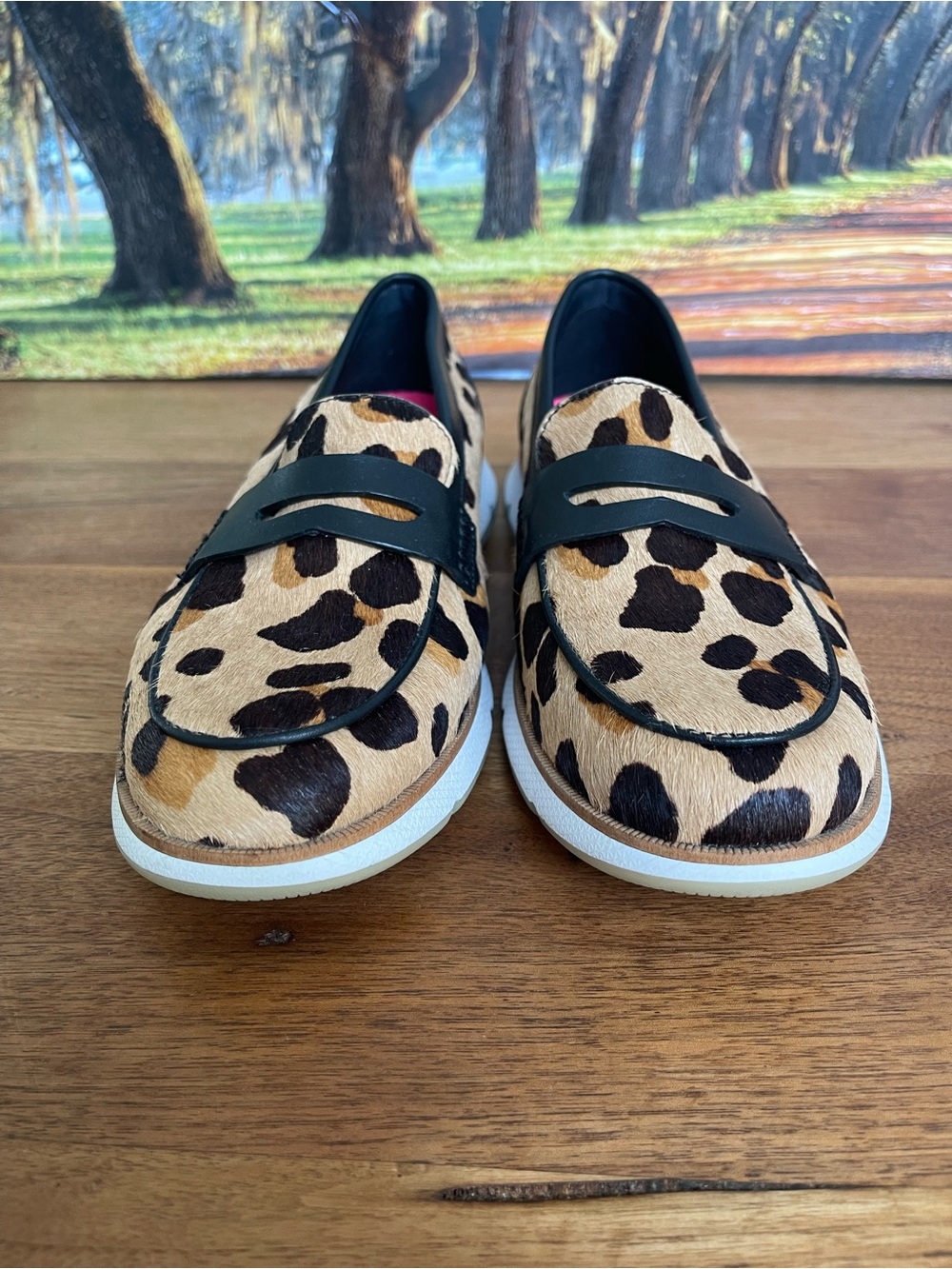 Cole Haan Leopard calf hair Slip-On Loafer with Black Trim and White Sole sz 7,5 - Picture 2 of 9